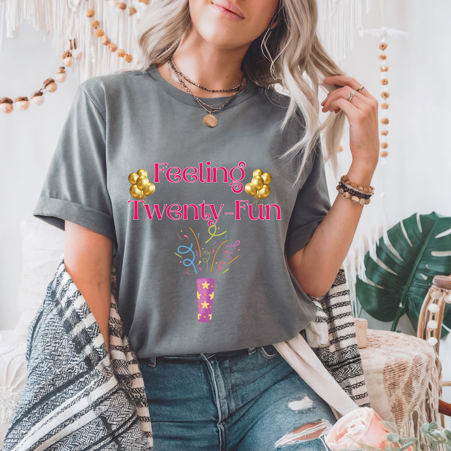 Feeling Twenty-fun Birthday gray T-shirt party celebration