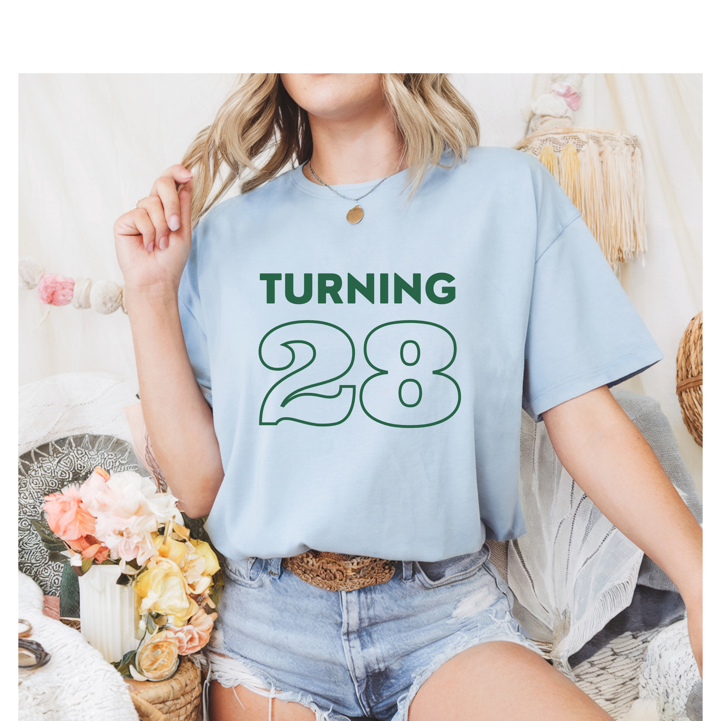 Turning 28 Birthday T-shirt light blue color party celebration surprise gift