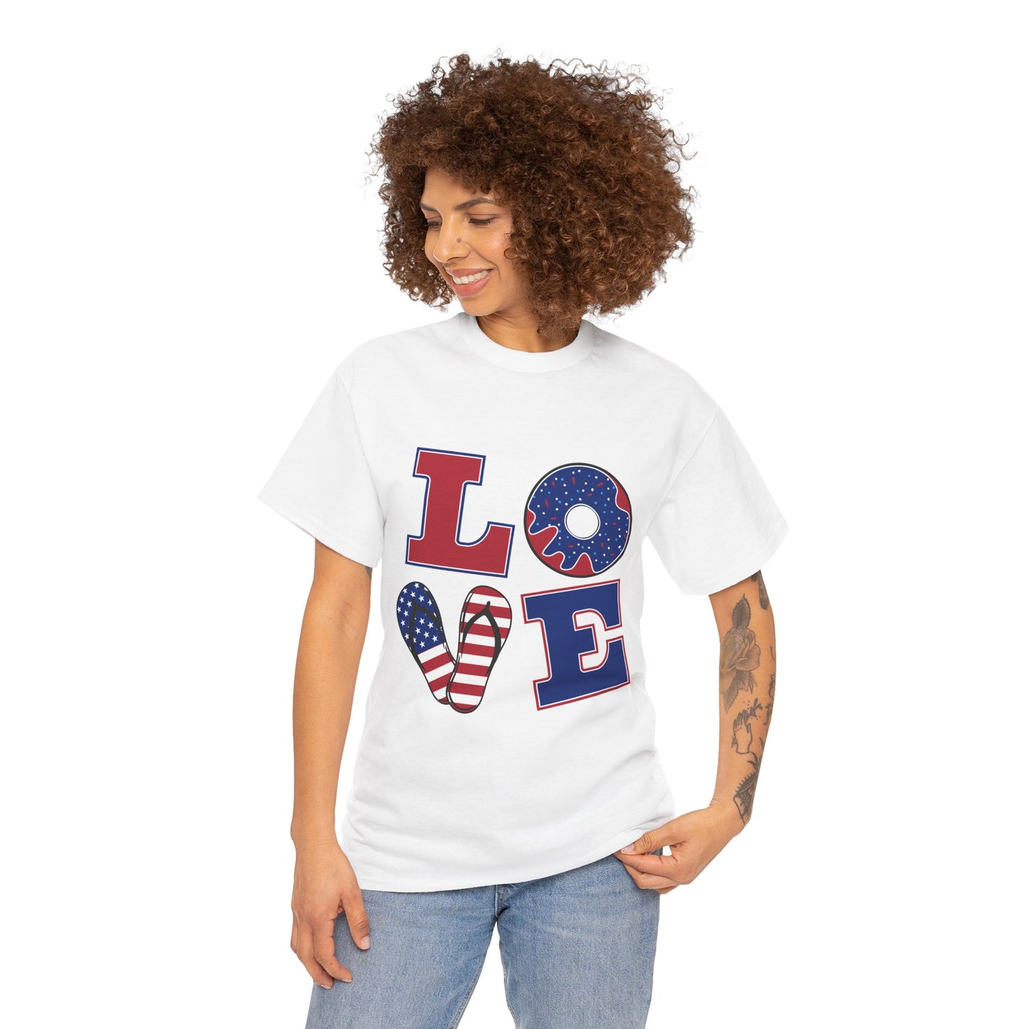 Patriotic Love Tee - Unisex Heavy Cotton T-Shirt, Casual Style, Summer Outing, Fourth of July, Gift for Her/Him