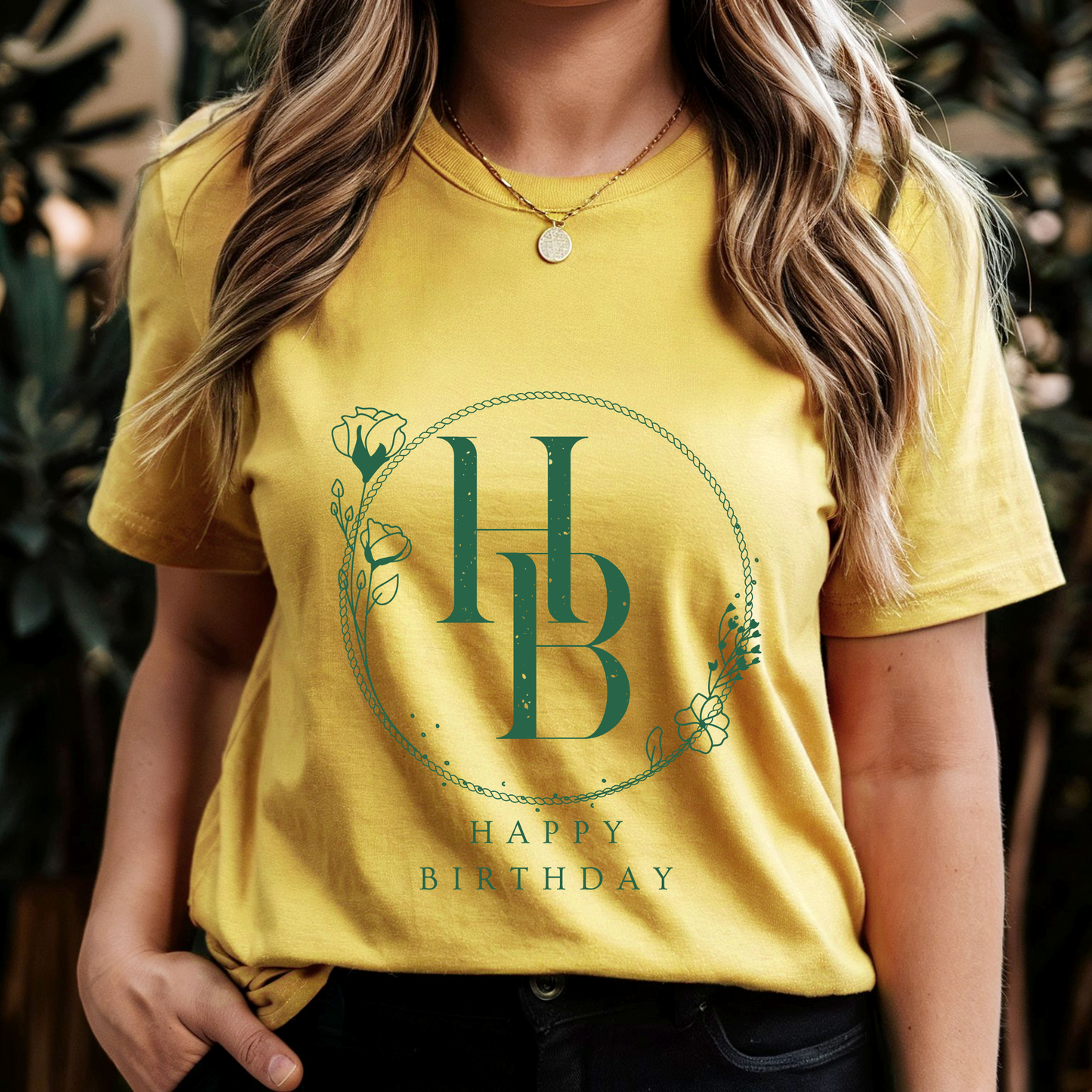 Happy Birthday Yellow T-shirt with big letters for party and celebration for woman gift surprise