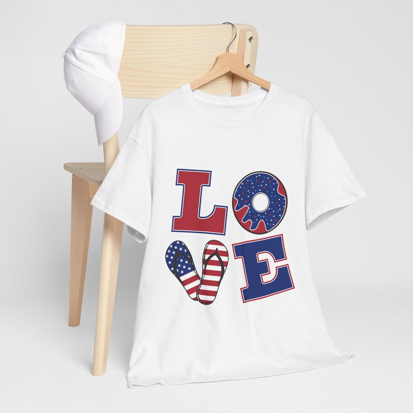 Patriotic Love Tee - Unisex Heavy Cotton T-Shirt, Casual Style, Summer Outing, Fourth of July, Gift for Her/Him