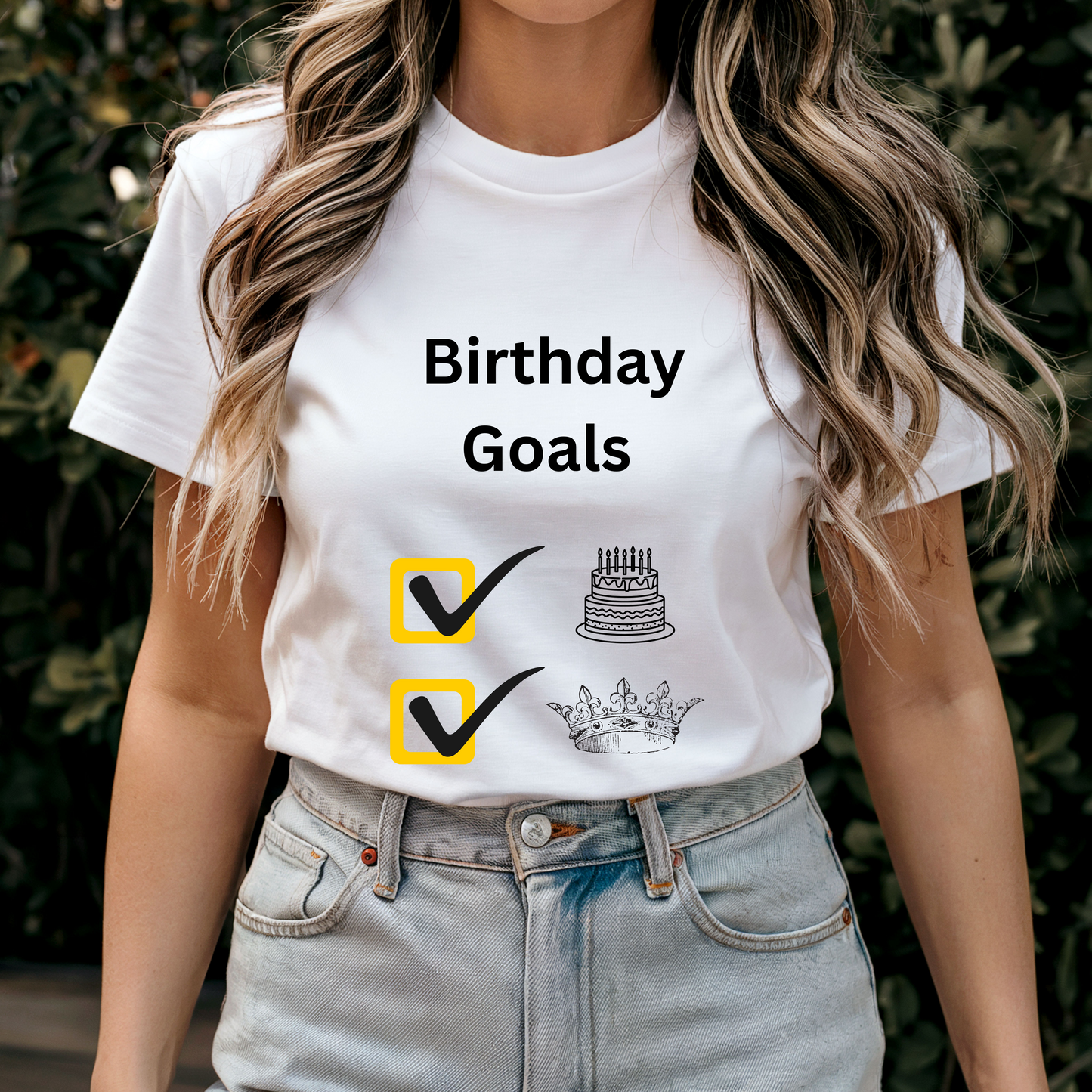 Birthday goals white T-shirt for party and celebration cake for the Birthday queen
