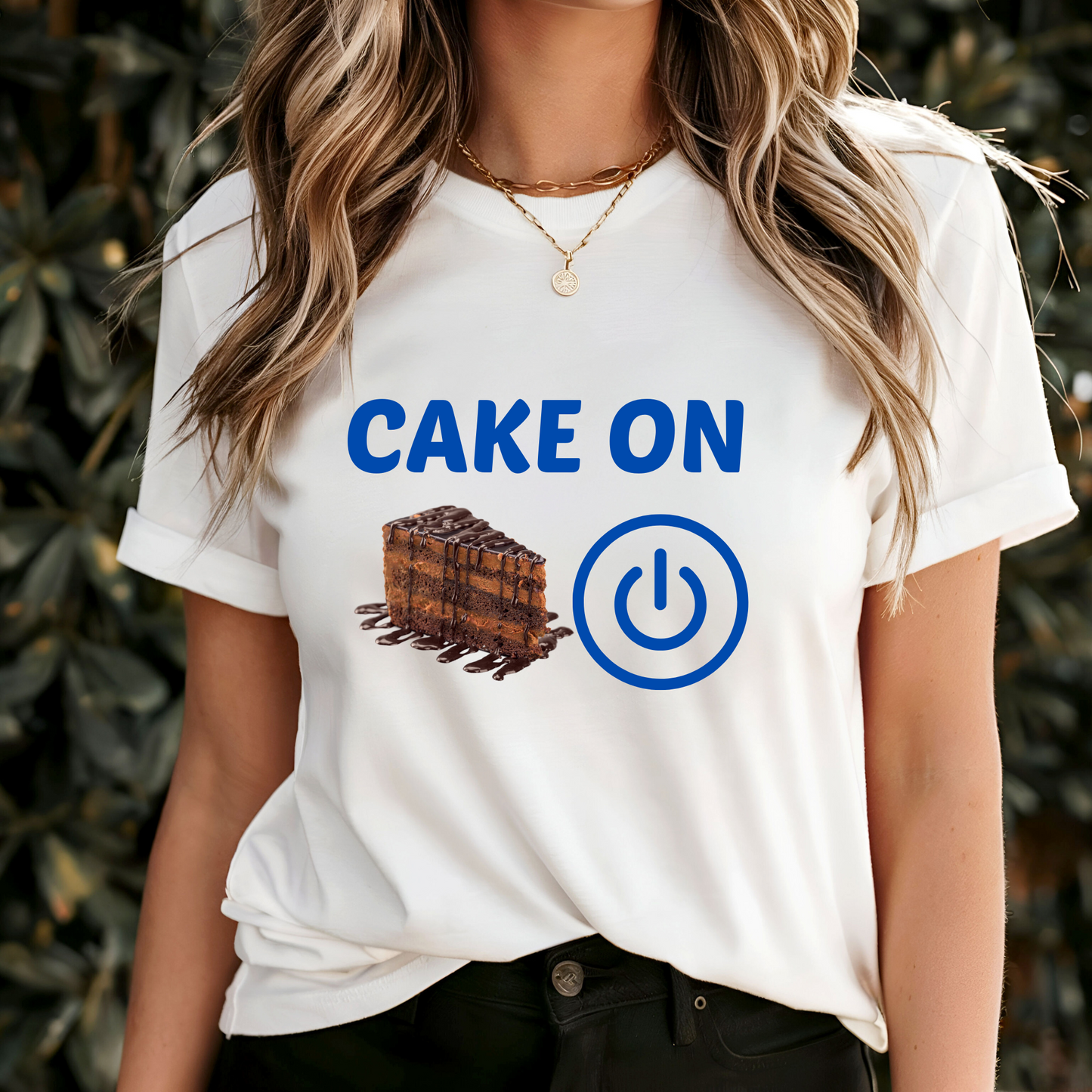 Cake on white T-shirt cake lover must-have for party celebration