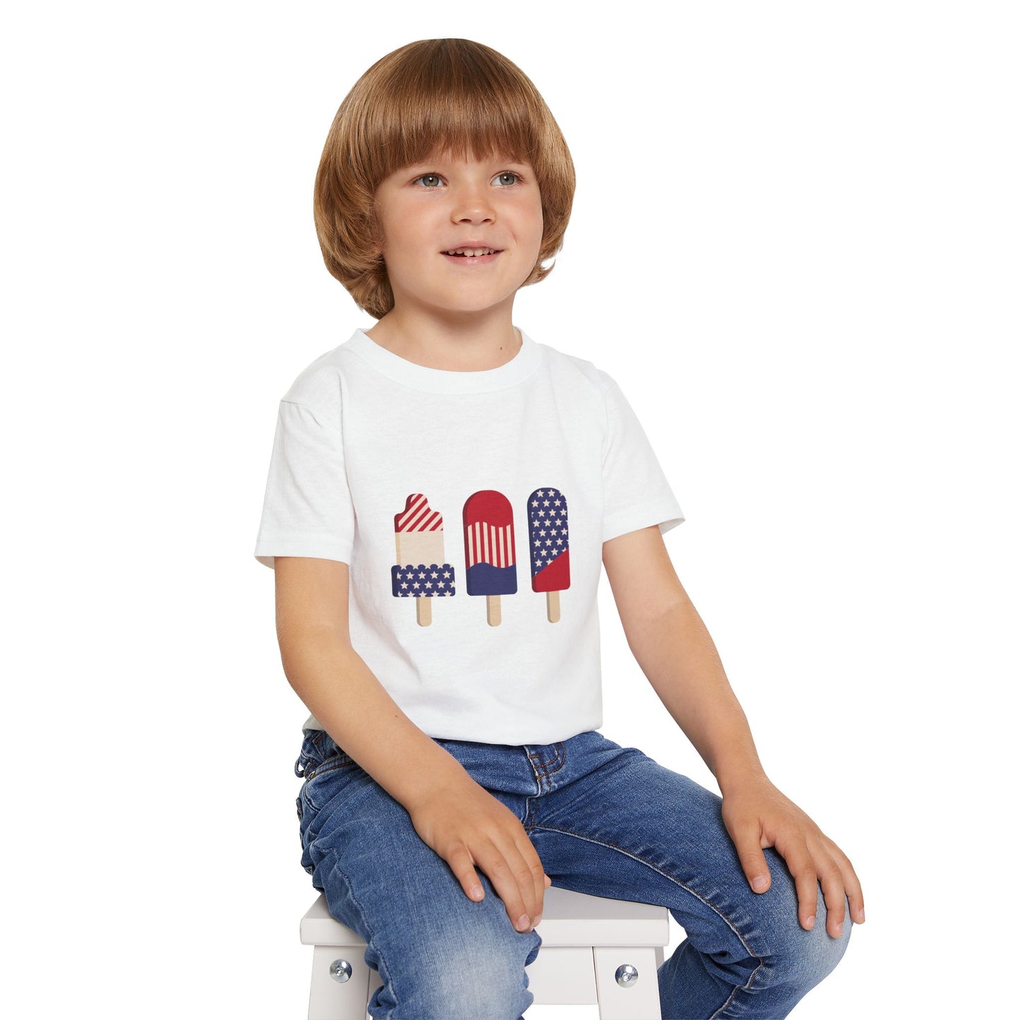Patriotic Toddler T-shirt with Popsicle Design, Kids Summer Tee, July 4th Celebration Shirt, Birthday Outfit, Playful Playwear