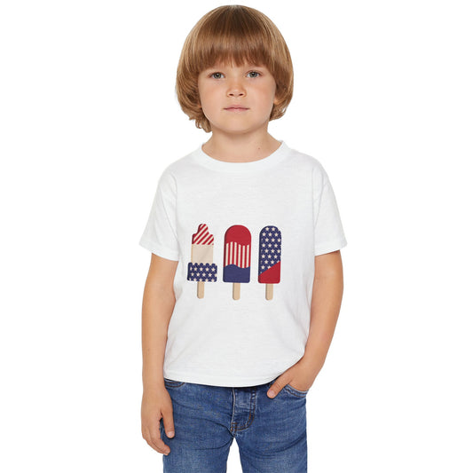 Patriotic Toddler T-shirt with Popsicle Design, Kids Summer Tee, July 4th Celebration Shirt, Birthday Outfit, Playful Playwear