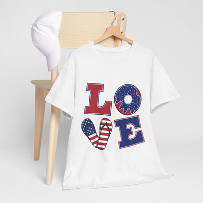 Patriotic Love Tee - Unisex Heavy Cotton T-Shirt, Casual Style, Summer Outing, Fourth of July, Gift for Her/Him